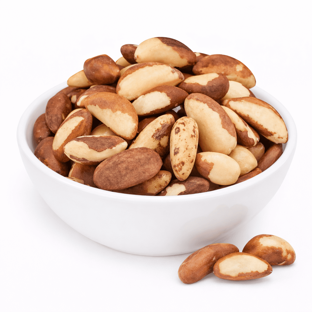 Brazil Nut premium kernels close-up, large cream-colored triangular Brazil nuts high selenium superfood from Zafran House