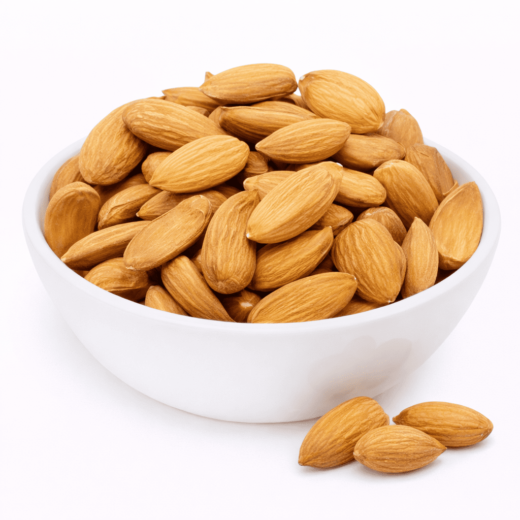 Mamra Kashmiri Badam premium kernels close-up, extra large long light brown Kashmiri Mamra almonds rich nutty brain food from Zafran House