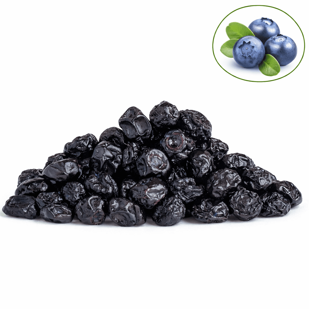 Dried Blueberries premium dark blue close-up, sweet-tart juicy blueberry dry fruit antioxidant brain snack from Zafran House
