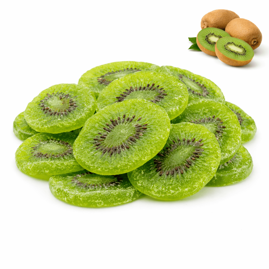 Dried Kiwi Slices premium green close-up, sweet-tangy juicy kiwi dry fruit vitamin C energy snack from Zafran House