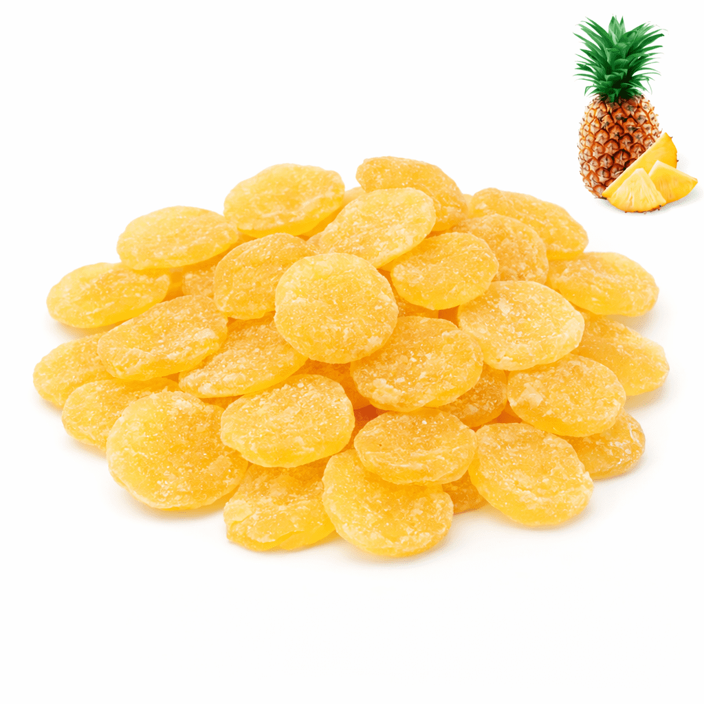 Dried Pineapple premium golden slices close-up, sweet-tangy juicy ananas dry fruit vitamin C energy snack from Zafran House