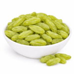 Kishmish Green Afghani premium raisins close-up, light green-golden juicy Afghani kishmish iron-rich energy snack from Zafran House
